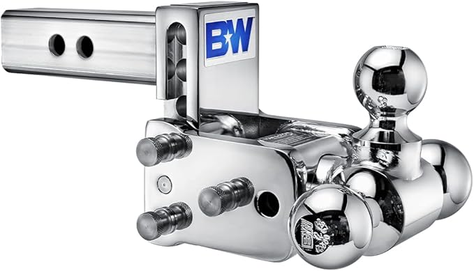 B&W Trailer Hitches Chrome Tow & Stow Adjustable Trailer Hitch Ball Mount - Fits 2" Receiver, Tri-Ball (1-7/8" x 2" x 2-5/16"), 3" Drop, 10,000 GTW - TS10047C