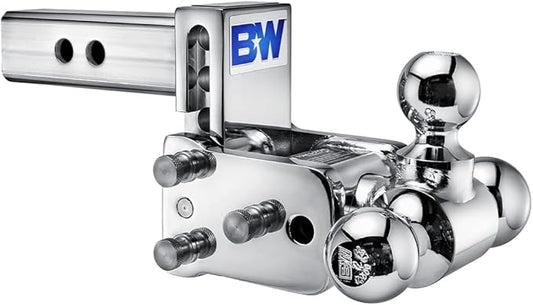 B&W Trailer Hitches Chrome Tow & Stow Adjustable Trailer Hitch Ball Mount - Fits 2" Receiver, Tri-Ball (1-7/8" x 2" x 2-5/16"), 3" Drop, 10,000 GTW - TS10047C