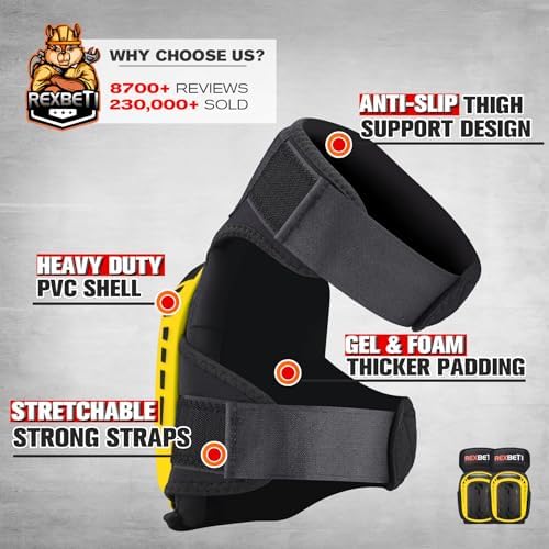 REXBETI Knee Pads for Men, Anti-slip Construction Gel Knee Pads for Work