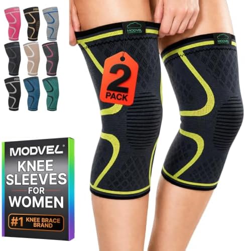 Modvel 2 Pack Knee Brace for Women - Knee Support for Walking, Knee Compression Sleeves for Pain Relief, Knee Sleeves for Women, Knee Brace for Sports, Workouts & Arthritis