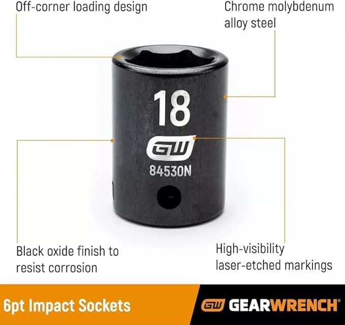 GEARWRENCH 12 Pc. 1/2" Drive 6 Pt. Standard Impact Socket Set, Metric - 84930N