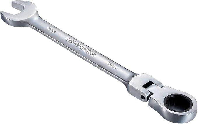 KATUR 19mm Ratcheting Wrench Set Flexible Pivoting Head Ratchet Combination Spanner Wrench Chrome Vanadium Steel Metric Tool (19mm)