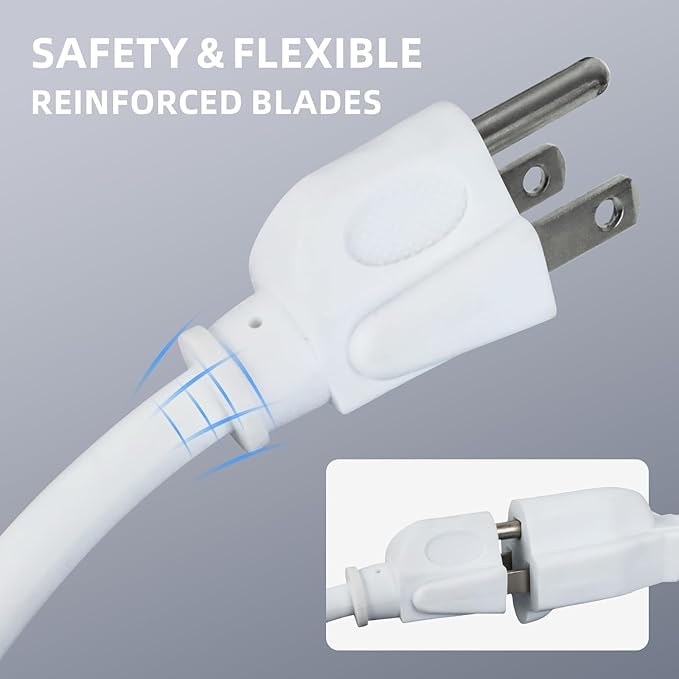 EP 2 Pack 15 Ft Outdoor Extension Cord - 16/3 SJTW White Electrical Cable with 3 Prong Grounded Plug