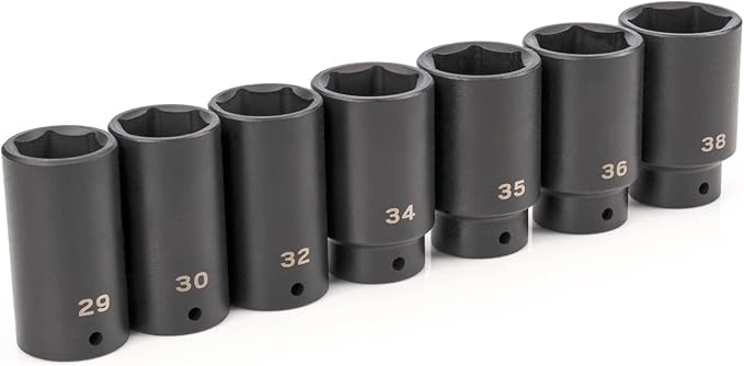 TEKTON 1/2 Inch Drive Deep 6-Point Axle Nut Impact Socket Set, 7-Piece (29-38 mm) | SID92003