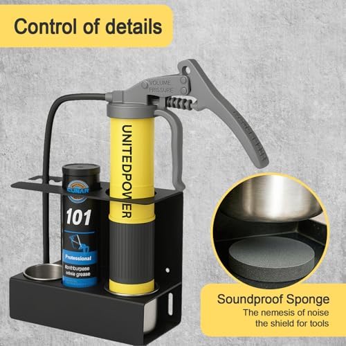 Grease Gun Holder, Wall Mount Grease Gun Storage Rack, Organizer for Workshop, Garage, Shop with Removable Drip Tray & Spare Cartridge Storage