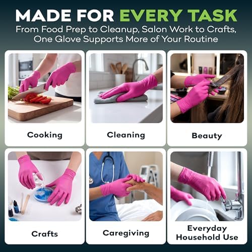 FifthPulse Fuchsia Hot Pink Nitrile Disposable Gloves -3 Mil Medical Exam Nitrile Gloves -Powder and Latex Free