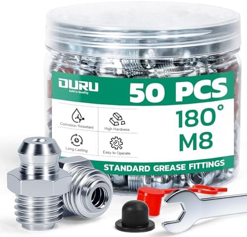 OURU M8 Metric Grease Fittings Kit, Straight with Caps & Wrench(9mm)