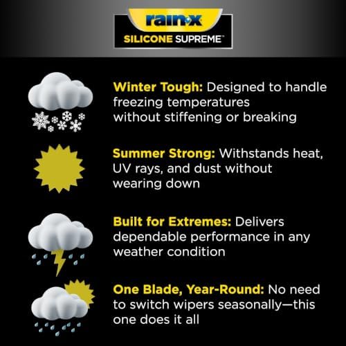 RainX Silicone Supreme Windshield Wiper Blade 16" - Heavy Duty Silicone Squeegee, Extreme Weather Resistance & All-Season Performance, Streak-Free Beam Technology, Quick Install (Pack of 1)