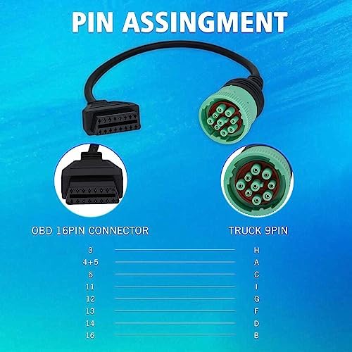 9 Pin to 16 Pin OBD2 Adapter Cable for Heavy Duty Trucks