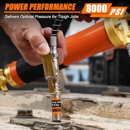 THINKWORK Upgraded 8000 PSI Grease Gun Kit with 0.53" Coupler & 90° Adaptor