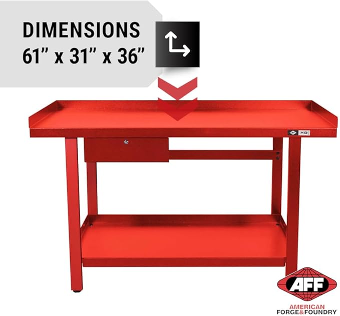 AFF 3995 Heavy-Duty Workbench, 61"" x 31"", 1 Drawer, 1,300 lb Capacity, Red