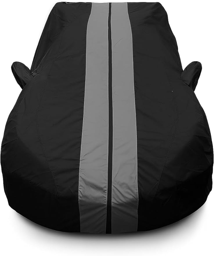 SR1 Performance USA C8 Corvette Car Cover Outdoor 2020–2026 – Custom Fit Stingray Z06 Z51 E-Ray, Water Resistant Breathable, UV Protection, Wind Secure & Storage Bag (Black with Gray Stripes)