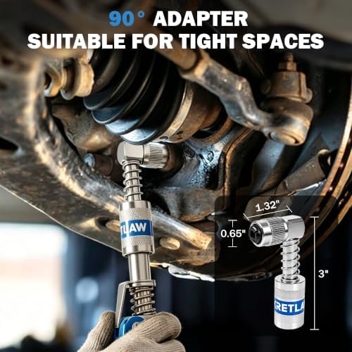 KRETLAW 8-Piece Grease Gun Fittings Kit with 90 Degree Grease Gun Coupler Adapter, 18-Inch Flexible Grease Gun Hose, Grease Gun Tips, Grease Zerk Cleaner, fits All 1/8" NPT Grease Guns