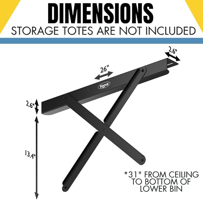 Koova Dual Rail Heavy Duty Overhead Garage Storage System - Stacking Overhead Storage Rails, Made in USA, Easy Installation, Hardware Included, Tote Bin Storage Solution