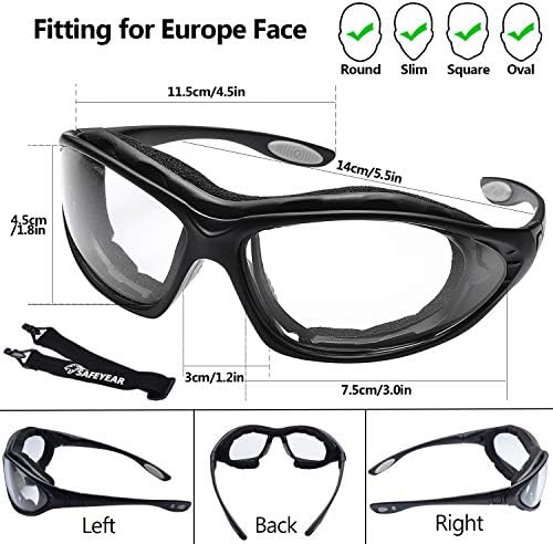 SAFEYEAR Safety Glasses Anti Fog Scratch Resistant ANSI Z87.1 CE Protective Eyewear with Foam Gasket Adjustable Strap