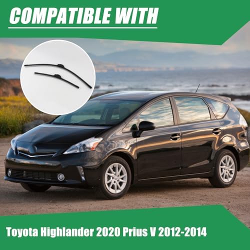 Wiper Blades for 2020 Highlander 2012-2014 Prius V/Outback More, Windshield Wiper Blades Replacement 26"+18" (Set of 2) U/J HOOK, Double Sided Rubber Strips and Longer Life