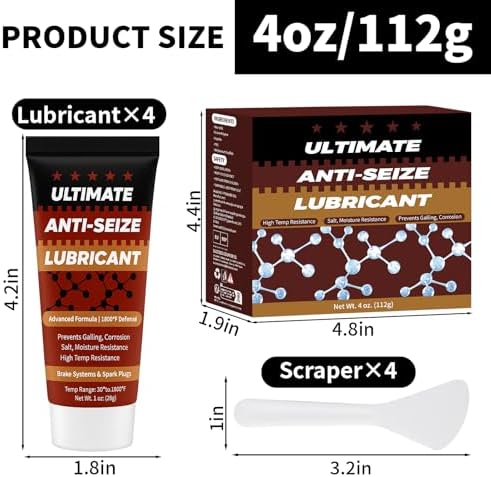 Copper Anti-Seize Thread Lubricant Spark Plug Antiseize Grease Compound for Automotive, Bolts and Nuts | High Temp Brake Parts Lubricant Grease Prevents Rust, Corrosion, Seizing - 1oz Tube (4-Pack)