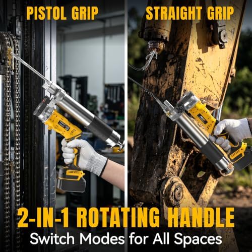 Cordless Grease Gun Compatible with DeWalt 20V Battery, 12000PSI Electric Grease Gun Kit, Dual Pistol & in-Line Grip, Grease Gun with 39" Hose & 4 Couplers (Tool Only)
