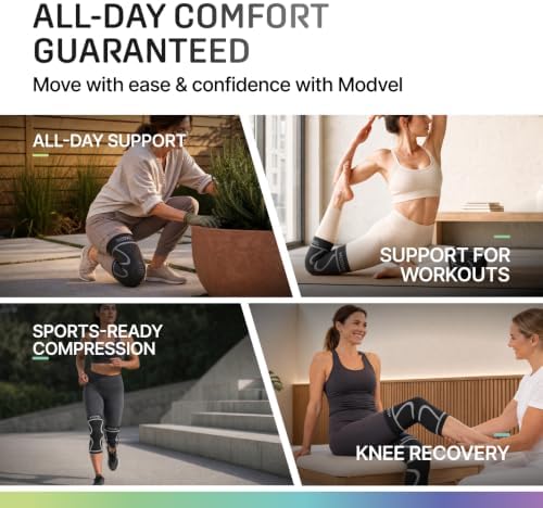 Modvel 2 Pack Knee Brace for Women - Knee Support for Walking, Knee Compression Sleeves for Pain Relief, Knee Sleeves for Women, Knee Brace for Sports, Workouts & Arthritis