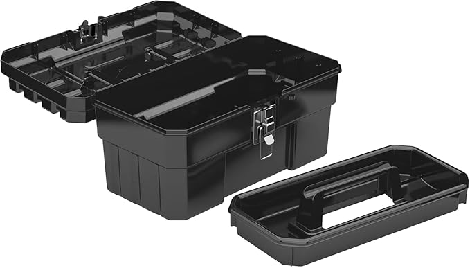 Akro-Mils 09514 ProBox 14-Inch Plastic Toolbox for Tools, Hobby or Craft Storage Toolbox with Removable Tray, 14-Inch x 8-Inch x 8-Inch, Black
