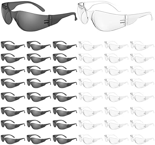 WFEANG 50 Pack Safety Glasses With ANSI Z87.1 (25 Pack Clear+25 Pack Grey)
