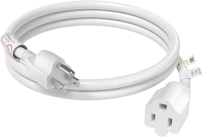 FIRMERST 3 Ft Extension Cord 14 AWG Heavy Duty 1875W 15A 3 Prong White UL Listed