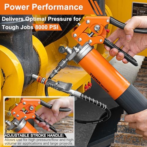 THINKWORK 8000 PSI Pistol Grip Grease Gun Kit - Adjustable Pressure