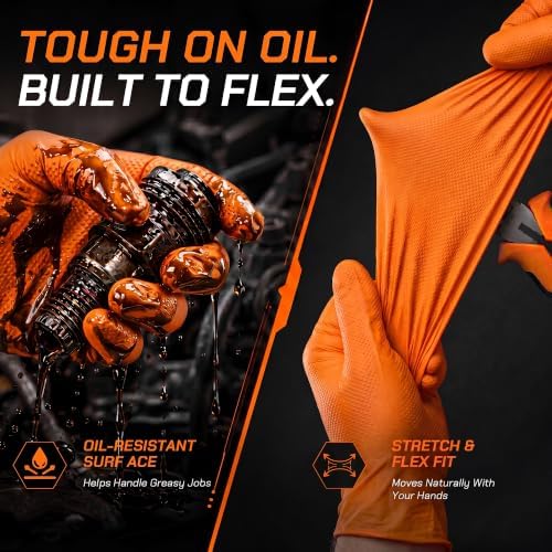 10mil Nitrile Gloves Disposable Rubber Latex Mechanic Gloves,Industrial Disposable Mechanic Latex Rubber Mechanics Glove Heavy Duty Nitrile Glove Large with Diamond Textured(101, Large)
