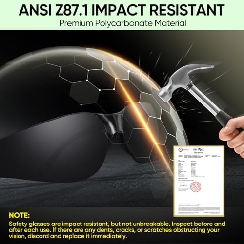 TICONN Clear Safety Glasses for Men & Women, ANSI Z87.1 Safety Goggles