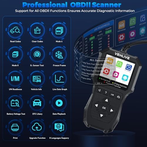 OBD2 Scanner Diagnostic Tool, Check Engine Light Car Code Reader with Reset, Battery Tester, Live Data, Freeze Frame, I/M Readiness, Car Scanner Diagnostic Tool for All OBDII Car After 1996