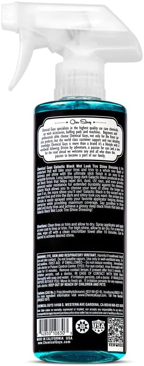 Chemical Guys Galactic Black Wet Look Tire Shine Dressing – High Gloss Tire Spray for Trim & Rubber – Restores Deep Black Shine and Protection for Cars, Trucks, Motorcycles and RVs, 16 oz