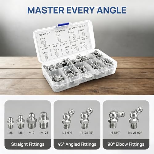 Grease Gun Accessories Kit, 60PCS Grease Fittings Set
