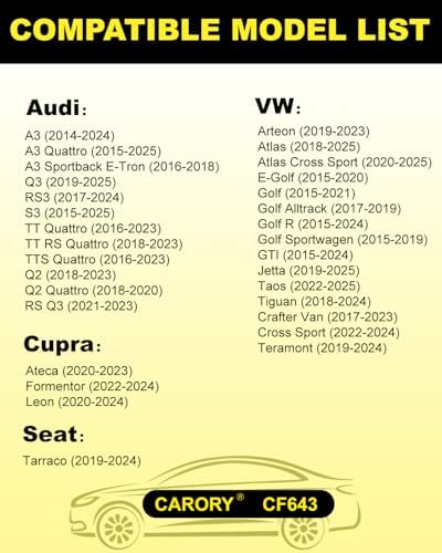 Cabin Air Filter w/Activated Carbon for VW Atlas (2018-2025), Jetta (2019-2025), for Tiguan (2018-2024), Golf/GTI (2015-2024), Audi A3 (2014-2024), Q3 (2019-2025), OE# 5Q0 819 653, CF11643, CF643