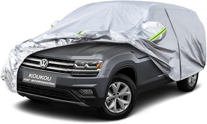 KouKou 6 Layers Car Cover Custom Fit VW Atlas from 2017 to 2025, Waterproof All Weather for Automobiles, Sun Rain Dust Snow Protection. (Ships from US Warehouse, Arrive Within 3-7 Days)