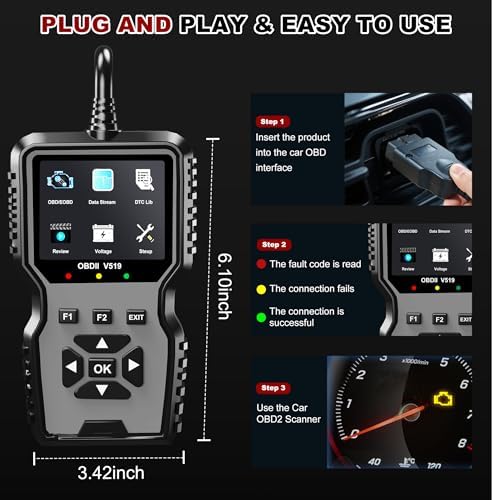 V519 OBD2 Diagnostic Scanner Tool - Vechicle Check Engine Light Code Reader with Battery Voltage Tester, I/M Readiness, Reset, and Code Eraser for All OBDII Car Since 1996 Grey