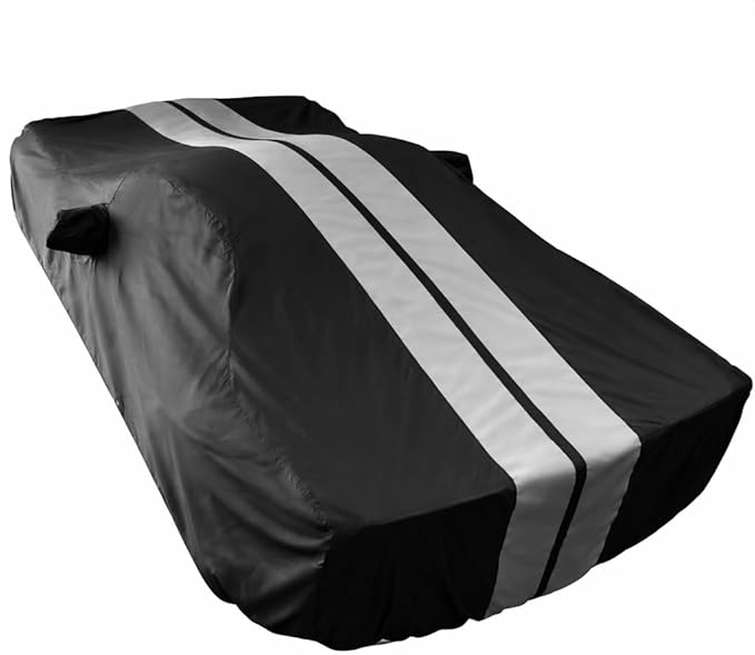 SR1 Performance USA C6 Corvette Car Cover Custom Fit Outdoor/Indoor UV Rain Protection - Ultraguard Plus 300 Denier High End for 2005-2013 C6, Z06, Grand Sport, ZR1 Corvettes (Black with Gray Stripes)