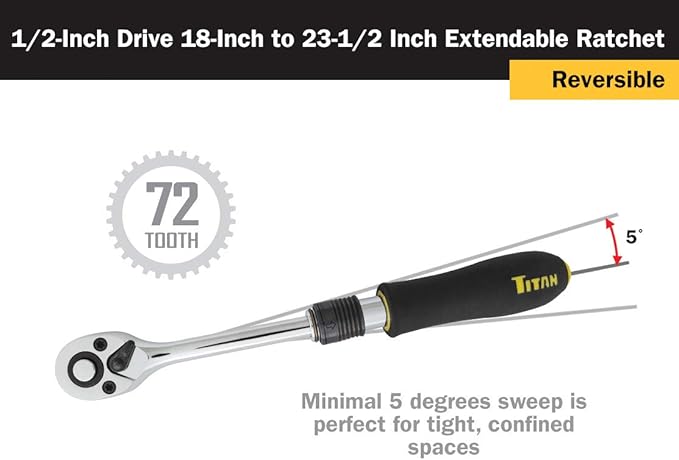 Titan 12073 1/2-Inch Drive x 18 to 23-1/2-Inch 72-Tooth Extendable Ratchet
