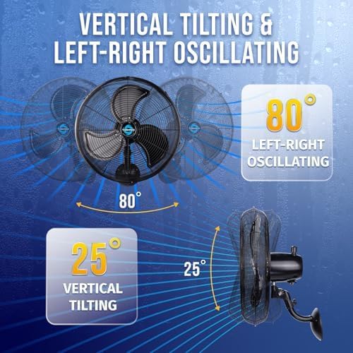 Tornado 20 Inch Pro Series High Velocity Oscillating Waterproof Outdoor Wall Mount Fan For Industrial, Commercial, Residential Use 3 Speed 5250 CFM UL Safety Listed