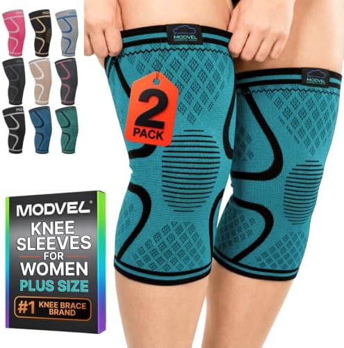 Modvel 2 Pack Knee Brace for Women - Knee Support for Walking, Knee Compression Sleeves for Pain Relief, Knee Sleeves for Women, Knee Brace for Sports, Workouts & Arthritis