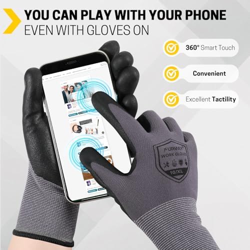 FURWEY Work Gloves, 16/32Pairs Nitrile, Seamless Nylon Knit