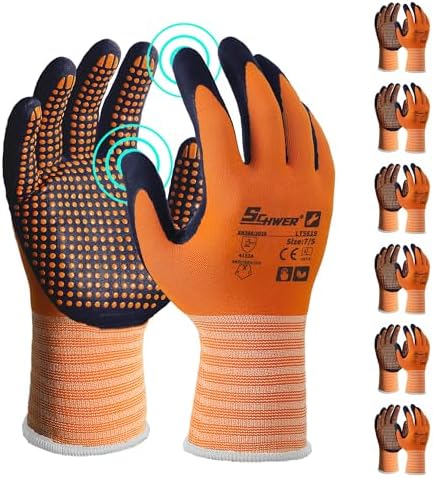 Schwer 6 Pairs Safety Work Gloves, MicroDot Abrasion & Grip, LT5619, S