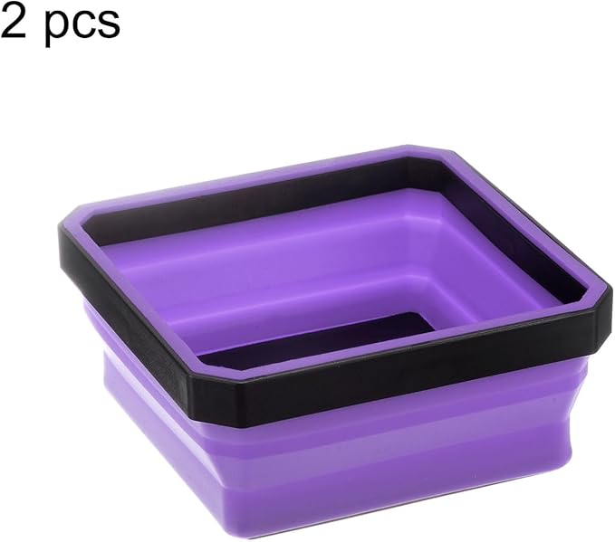 HARFINGTON 2Pcs Collapsible Magnetic Parts Tray Foldable Tool Trays Square Small Metal Parts Organiser for Fixing Screw Bolts Nuts Washers Pins, Purple