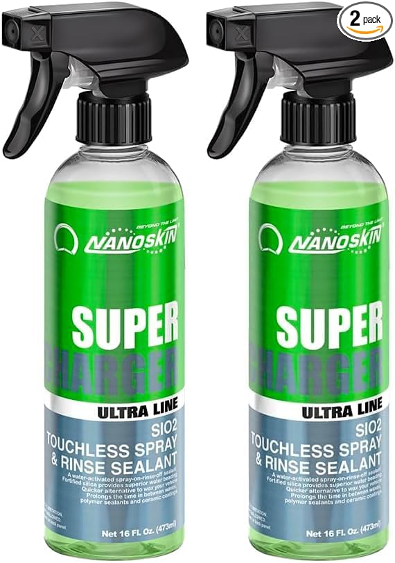 Nanoskin Ultra Line SUPER CHARGER SiO2 Touchless Spray-On/Rinse-Off Sealant 16 Oz. - Car Wash Paint & Glass Spray for Car Detailing | Safe for Cars, Trucks, Motorcycles, RVs & More | Ready-to-Use