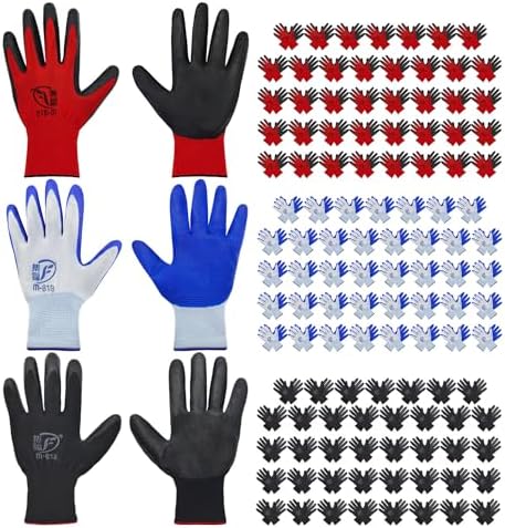 YOUKE OLA 120 Pair Gardening Gloves for Men Women, Breathable Rubber Coated Garden Gloves Working Gloves for Gardening, Construction (Black, Red, Blue)