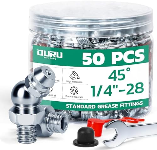 OURU 1/4"-28 SAE Grease Fittings Kit, 45 Degree with Caps & Wrench(9mm)