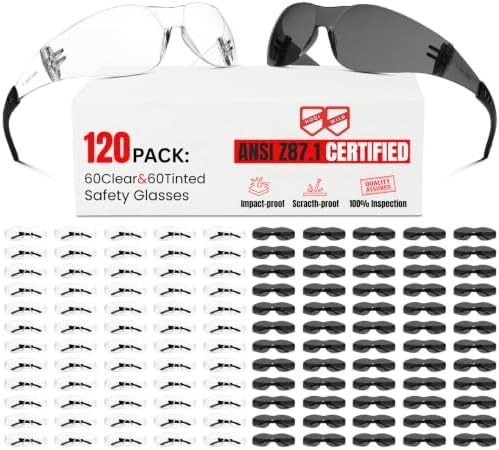 ANSI Z87.1 Safety Glasses Men Women 120 pack(60pack clear safety glasses+60pack safety sunglasses) Scratch & Impact Resistant eye protection glasses for Construction, Outdoor Sports & Work