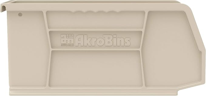 Akro-Mils 30237 AkroBins Plastic Storage Bins, Space-Saving Stackable Bins for Garage, Pantry, Craft Organization, 9" x 6" x 5", Stone, 12-Pack