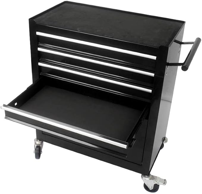 4 Drawer Tool Cart on Wheels, Rolling Tool Cart, Heavy Duty Utility Industrial Service Cart Storage Organizer with Locking System，Drawers Rolling Tool Box Organizer Tool Case for Garage, Repair Shop