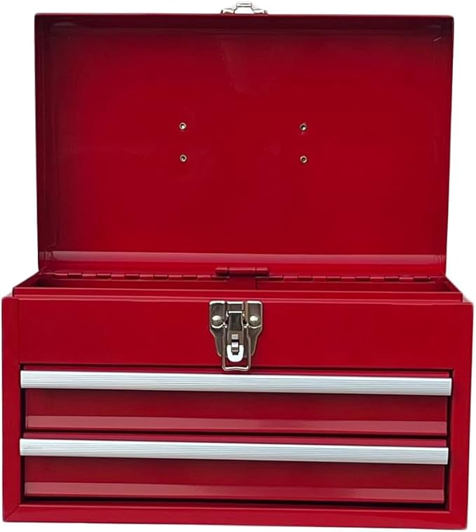 Workington Portable Metal Tool Chest with 2 Drawers, 14" 2-Drawer Tool Chest Cabinet with Ball Bearing Drawer Slides, Steel Tool Storage Box Organizer 4202 Red