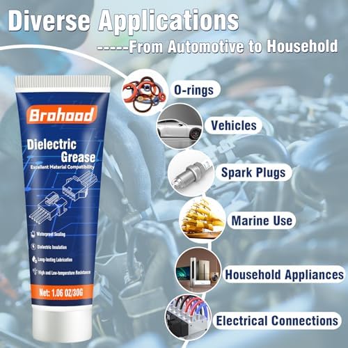 Brohood Dielectric Grease for Electrical Connectors, Battery Terminal Grease for Seals & Spark Plugs, 1 oz Waterproof & Heat Resistant with Brush for Automotive, Marine & Household Use (2 Packs)